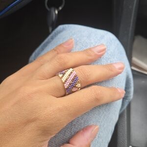 Elegant Beaded Ring in Purple and Gold